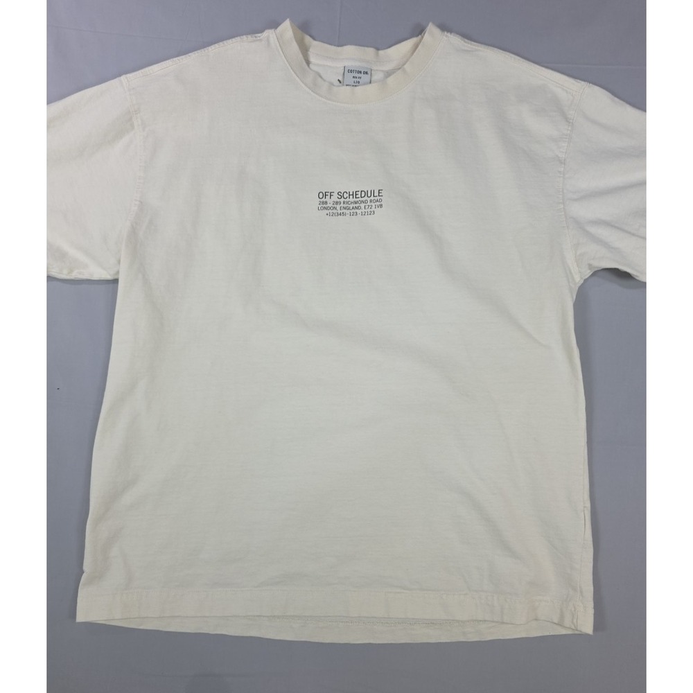 Cotton On‎ Mens L Off Schedule England Box Fit Beige Graphic Tee Casual